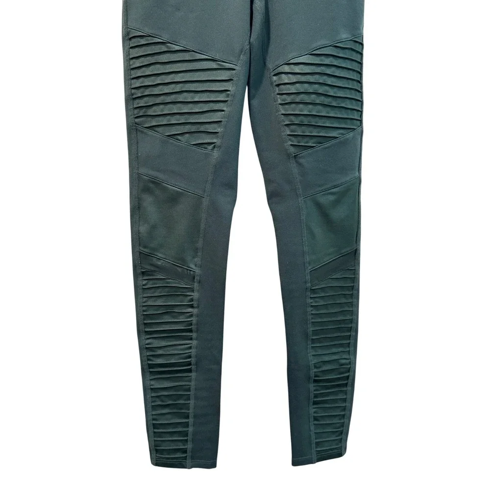 ALO Yoga Moto Leggings High Waist Ribbed Olive Green‎ Athletic Activewear